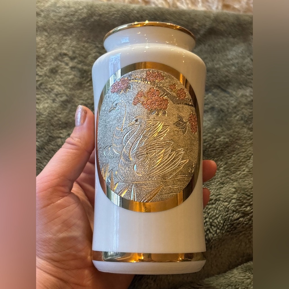 VINTAGE Japanese Chokin Art Vase • 24K Gold Swan Relief • Porcelain • EUC - Picture 11 of 15
